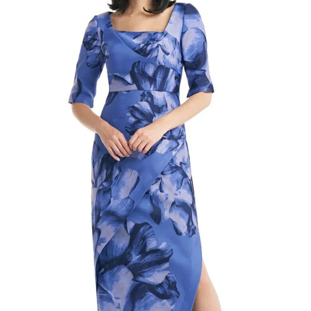 Kay Unger Blue Lavender Octavia Floral Column Gown